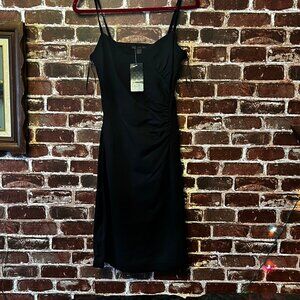 New Mango Black Ruched Cocktail Dress - Size Medium